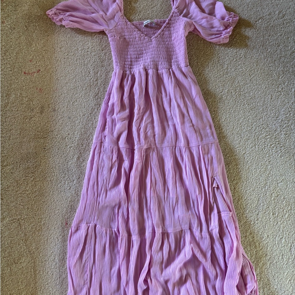 Abercrombie & Fitch Pink Puff Sleeve Midi Dress - Picture 2 of 4